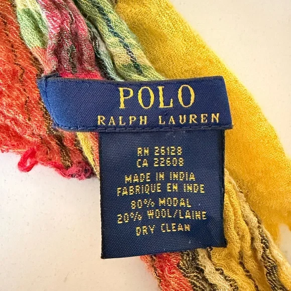 Polo Ralph Lauren Colorful Plaid Lightweight Scarf - Yellow, Green, Red - Picture 3 of 3